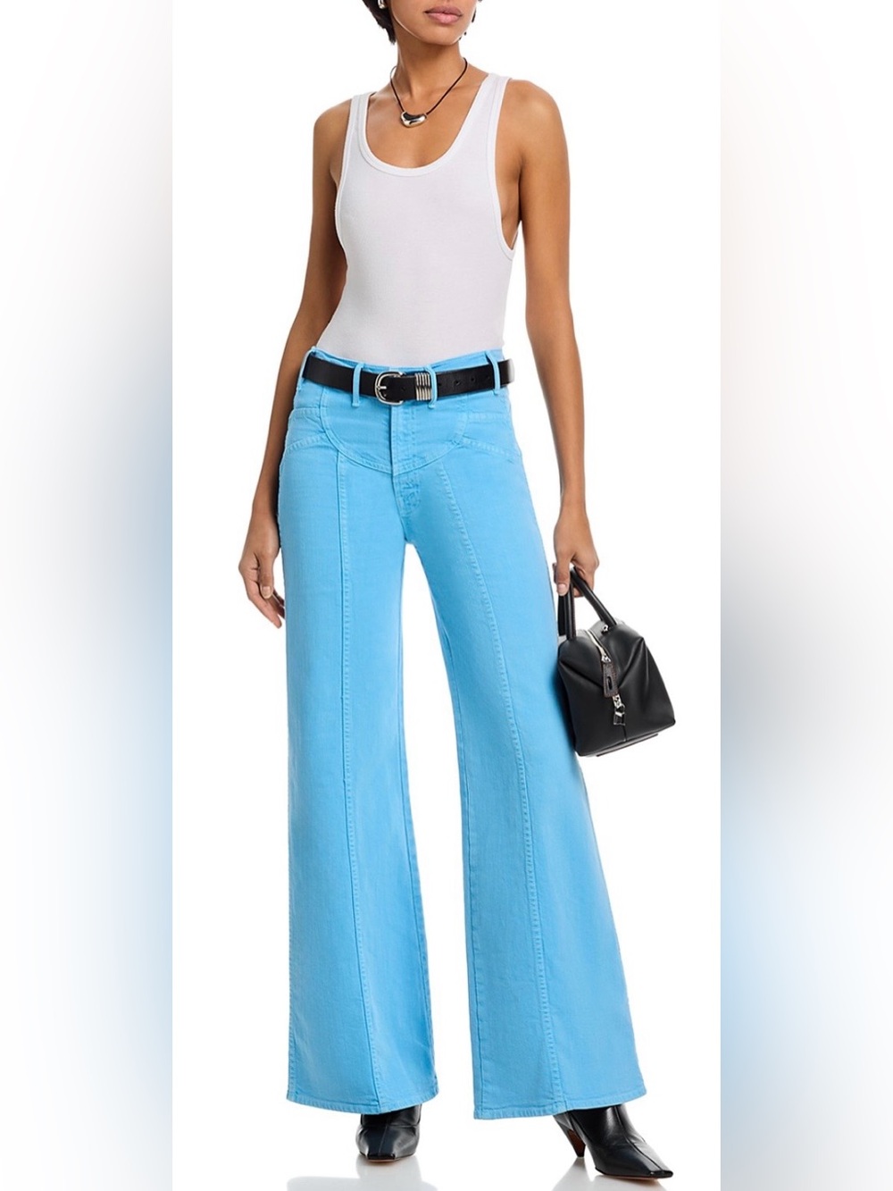 MOTHER The Sunny Hustler Roller High Rise Wide Leg Jeans in Heritage Blue